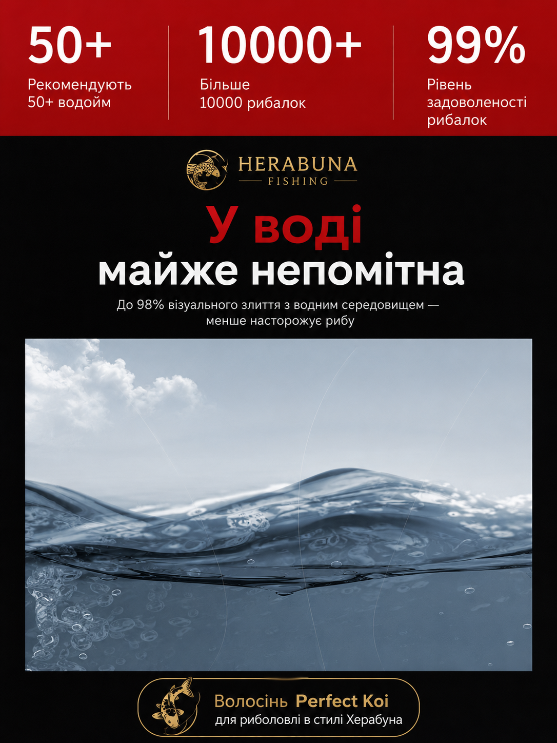 Волосінь Херабуна Perfect Koi Камуфляж 52 м основна + 10 м поводкова